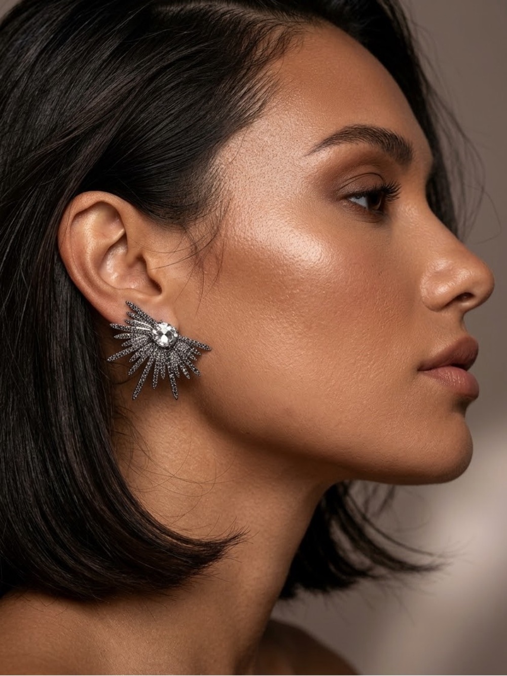 Anthropologie Silver Starburst Crystal Earrings